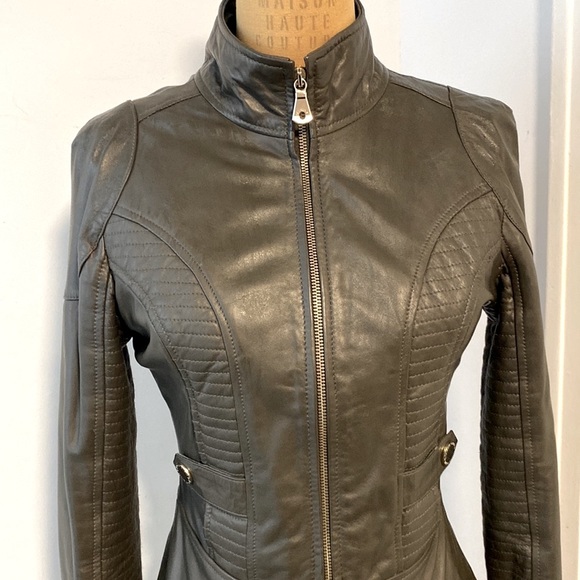 Guess By Marciano Olive Moto style Leather Jacket. Size XS - Picture 2 of 7